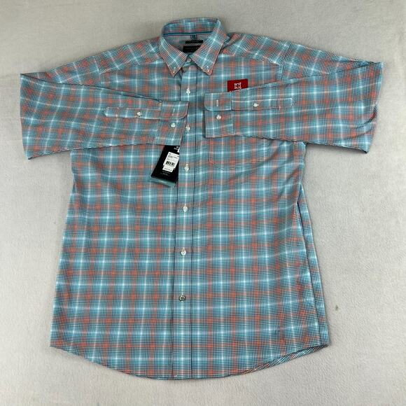 Ariat Button Up Shirt Men's M Naragon LS Stretch Orange Blue Plaid Classic NWT - Picture 2 of 15